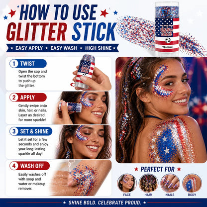 3-in-1 Patriotic Glow😍✨Red, White & Blue Glitter Body Stick