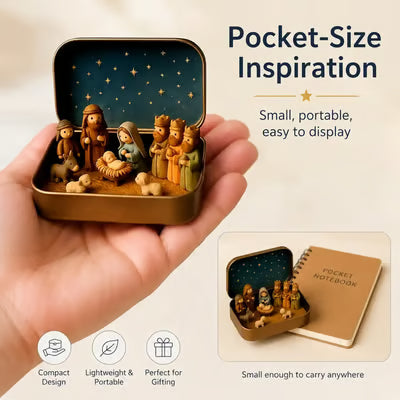 Religious Pocket-Size Mini Nativity Scene Set with Storage Box