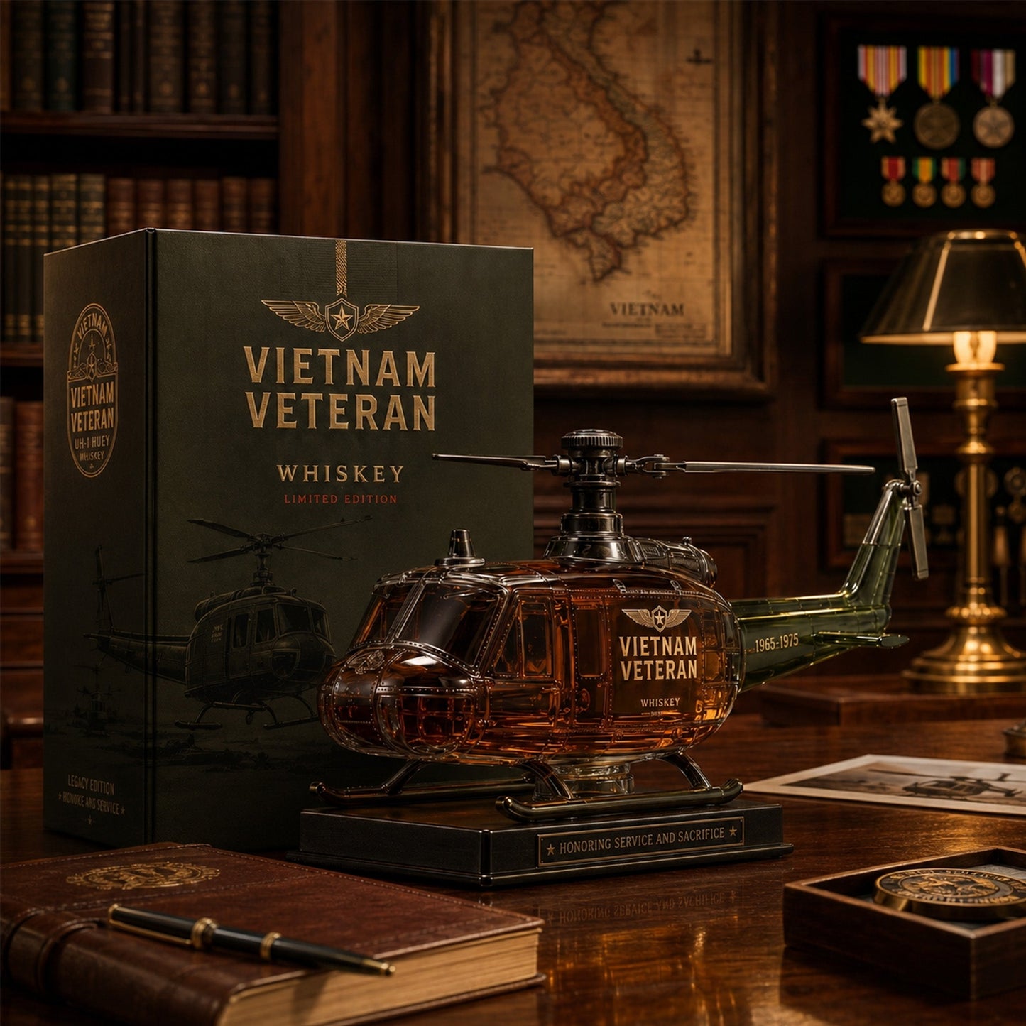 🎖️Vietnam Veteran Military Helicopter 1965-1975 Whiskey Bottle