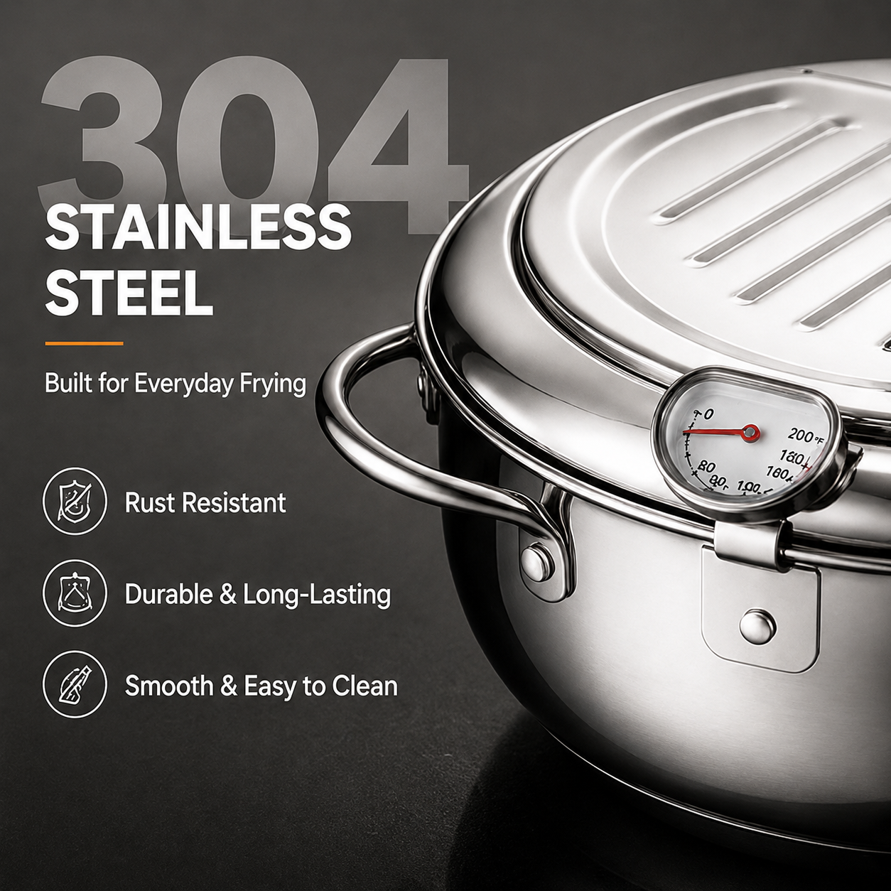 🍗 304 Stainless Steel Stovetop Deep Fryer Pot – With Thermometer 🍟