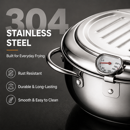 🍗 304 Stainless Steel Stovetop Deep Fryer Pot – With Thermometer 🍟
