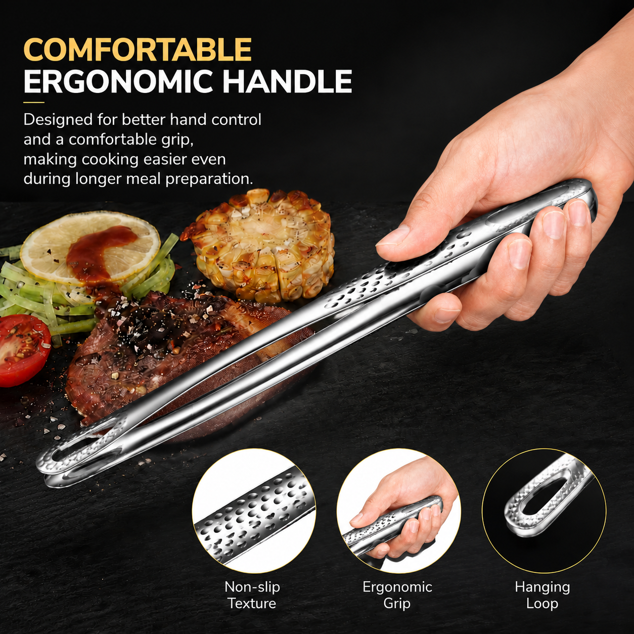 Stainless steel barbecue tongs