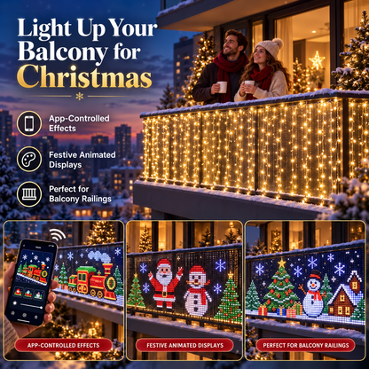 🎄 Smart RGB Pixel Curtain Lights – App-Controlled Animated Holiday Display for Balcony & Window Decor-2m*2m
