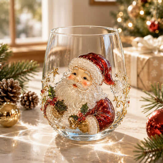 🎅Christmas Early Bird Sale🎄 3D Christmas Glass Art Cup -Luxury Raised Holiday Drinkware & Gift 🎁