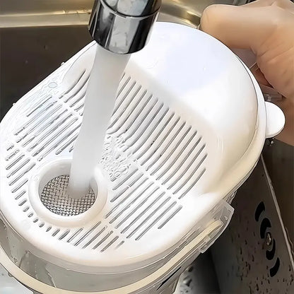 Automatic Hands-Free Rice Washing Tool Convenience Strainer with Filtering Lid Ideal for Rice Beans Fruits Vegetables Grains Kitchen Accessories Lazy Rice Cleaning Device Easy to Use Kitchen Gadget