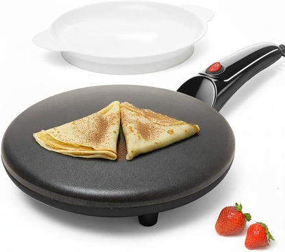 Moss & Stone 12” Electric Crepe Maker Machine, Griddle Nonstick Crepe Pan | Adjustable temperature, quick heat-up, even heating, non-slip feet, spreader & spatula included, for pancakes & tortillas