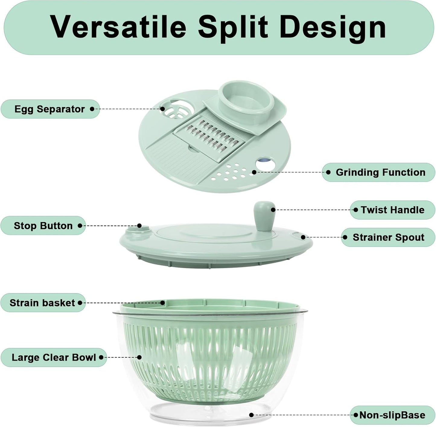 🥗 5-in-1 Salad Spinner Prep Bowl – Vegetable Washer & Slicer Set