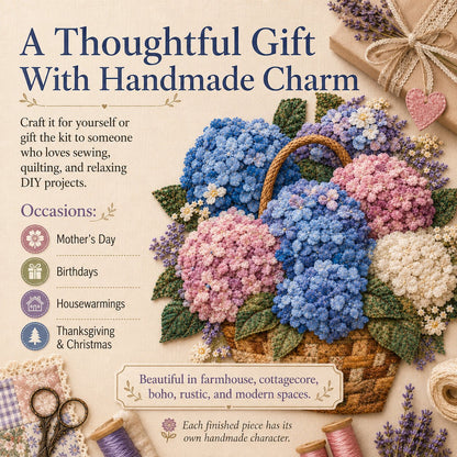 🌸Floral Basket Patchwork DIY Kit | 3D Layered Fabric Flower Art Craft for Home Decor & Gifts