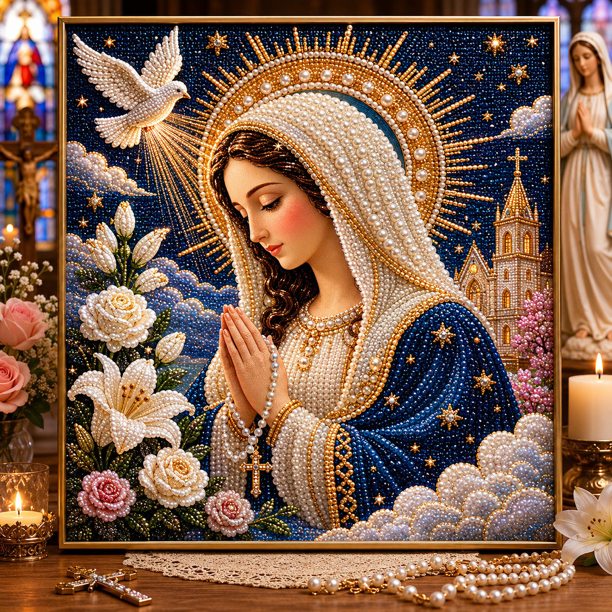 🎉🙏 Divine Pearl Bead Virgin Mary Icon – A Peaceful DIY Faith Art Gift ✨