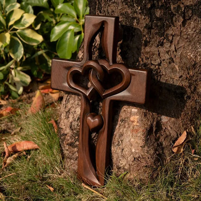 🔥 Last Day 49% OFF – Hand-Carved Intertwined Hearts Wooden Cross ❤️ Perfect Wedding & Anniversary Gift ✝️💞