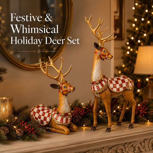 🎄Christmas in August Favorite: Handcrafted Set of 2 Classic Saddle Deer 🎁