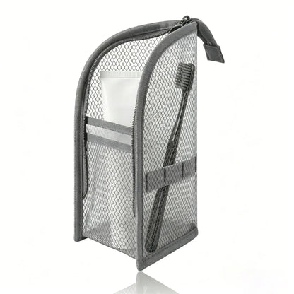 Portable Quick-Dry Mesh Toiletry Bags – Hanging Travel Organizers with Toothbrush Slots