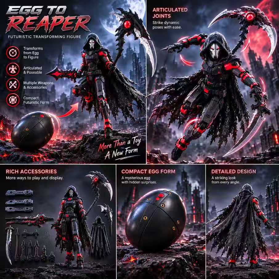 🔥HOT--😡Egg-to-Reaper Transforming Figure – 2-in-1 Mechanical Egg & Poseable Warrior