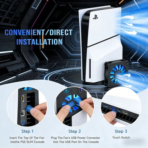 PS5 Slim Cooling Fan with LED‐Light | Plug‐Play External Cooler