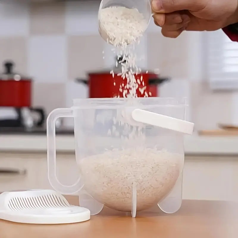 Automatic Hands-Free Rice Washing Tool Convenience Strainer with Filtering Lid Ideal for Rice Beans Fruits Vegetables Grains Kitchen Accessories Lazy Rice Cleaning Device Easy to Use Kitchen Gadget