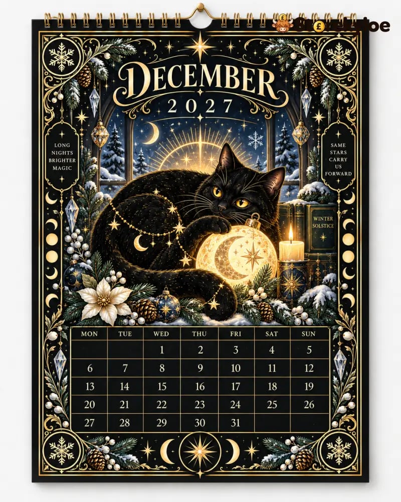 🌙 Moonlit Whispers 2027 – Mystical Black Cat Celestial Wall Calendar：A Little Magic for Every Month of 2027