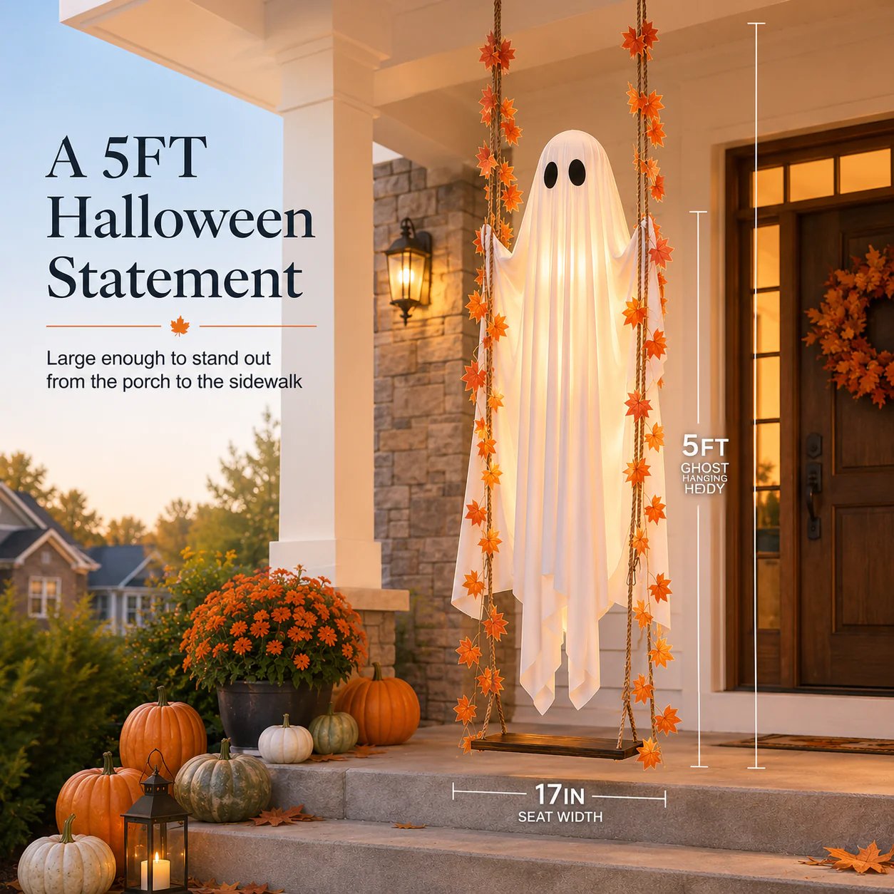 Light-Up Swinging Hanging Ghost Halloween Outdoor Decoration
