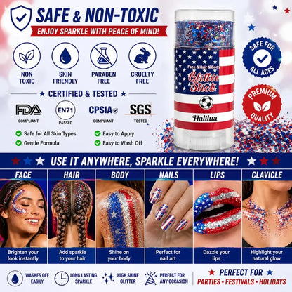 3-in-1 Patriotic Glow😍✨Red, White & Blue Glitter Body Stick