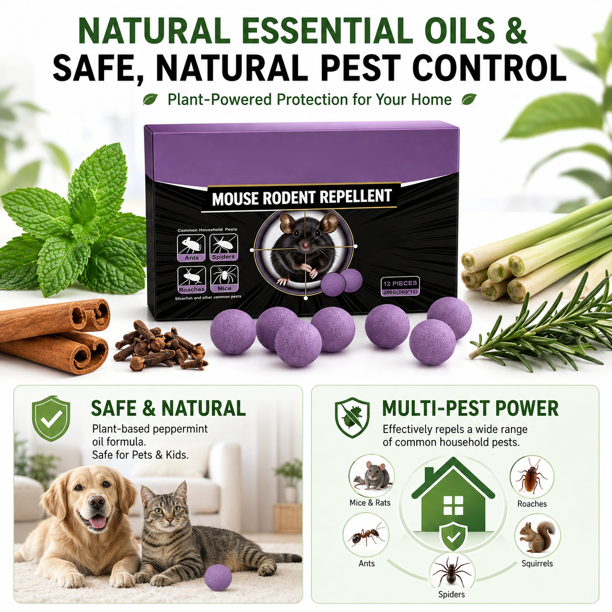 🔥 Limited Edition 49% OFF 🟣 Natural Peppermint Rodent Repellent Tablets – 12 Pack