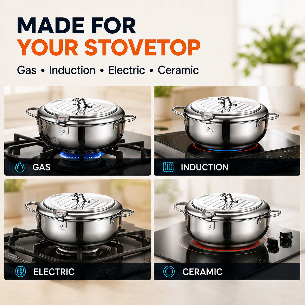 🍗 304 Stainless Steel Stovetop Deep Fryer Pot – With Thermometer 🍟