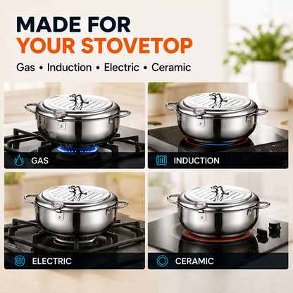🍗 304 Stainless Steel Stovetop Deep Fryer Pot – With Thermometer 🍟