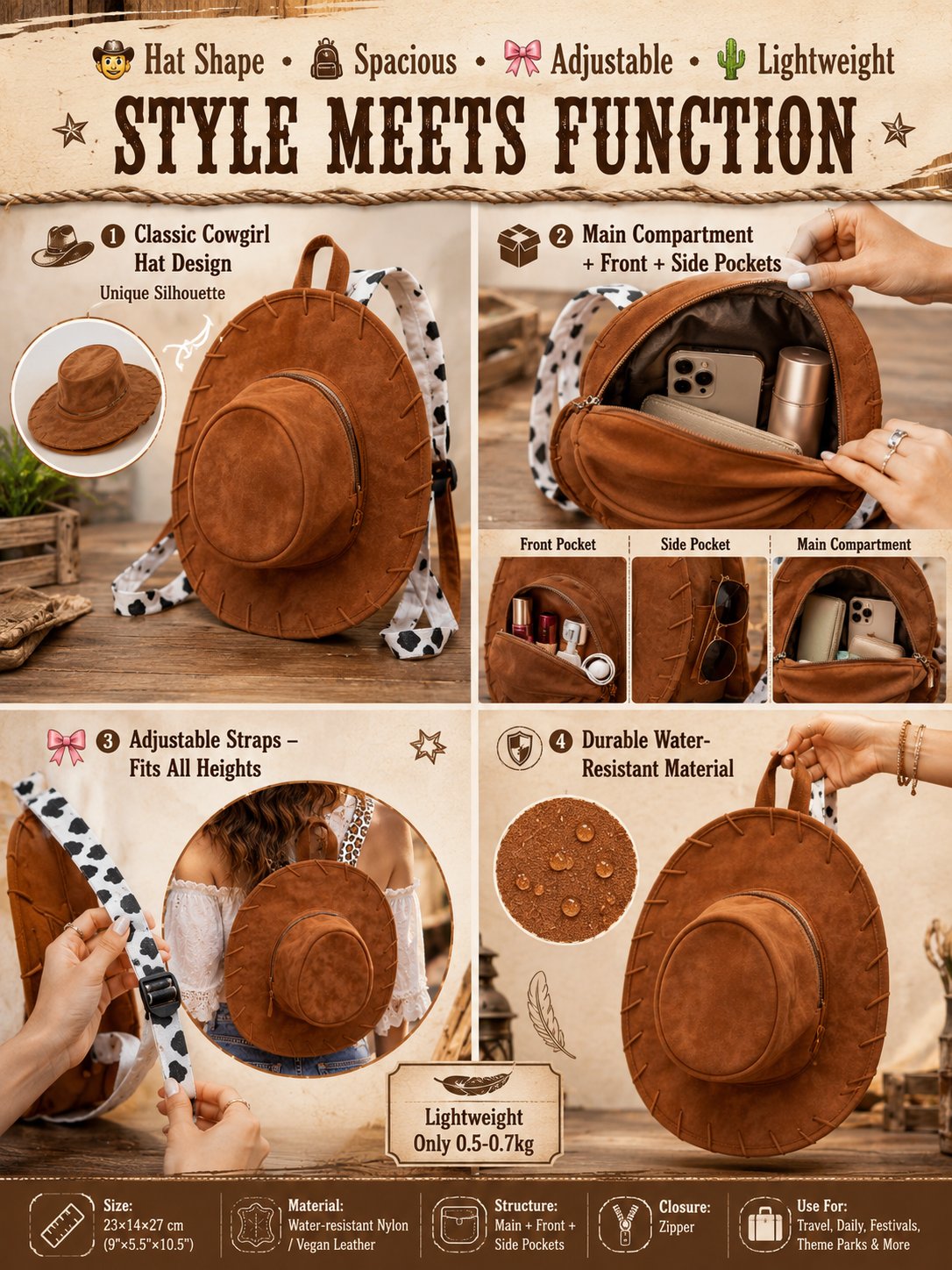 💥🏆Cowgirl Hat Backpack – Western Style Mini Backpack for Travel & Everyday Use