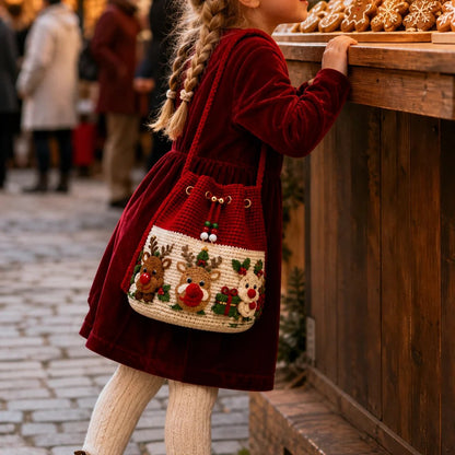 🎄Christmas Crochet Bucket Crossbody Bag 🎅 | 4 Styles Hand‑Knitted Drawstring Shoulder Purse