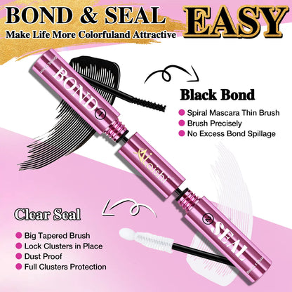 AlLAlSHI 2-in-1 Bond & Seal Cosmetic Eyelash Adhesive, Black/White Waterproof Gentle Lightweight Long-Lasting Strong Hold Glue for Individual Cluster Lashes, DIY Eyelash Extensions Beauty Product for Self-Application