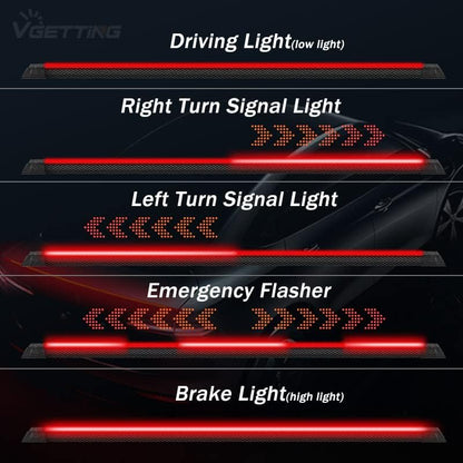 🏎️ 47Inch(1.2M) Carbon Fiber LED Spoiler Light Strip | 5-in-1 Sequential Flashing Third Brake Tail Light for Universal Cars