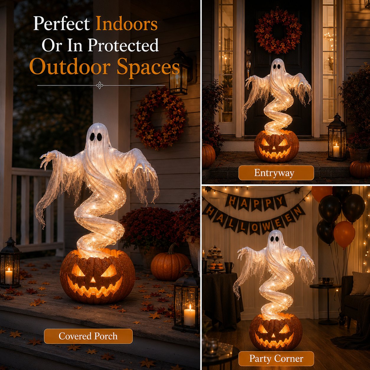👻 Swirling Ghost Pumpkin Yard Lamp 🎃