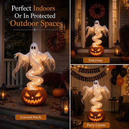 👻 Swirling Ghost Pumpkin Yard Lamp 🎃