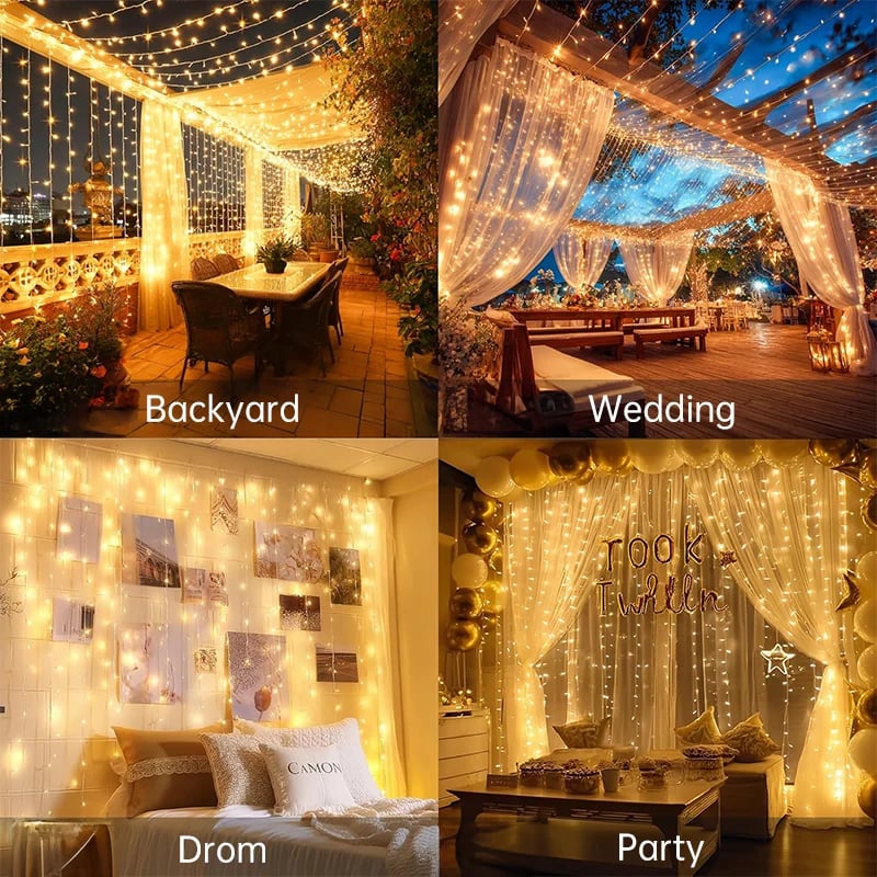 ✨ Remote Controlled LED Curtain Fairy Lights | 9.8×9.8ft