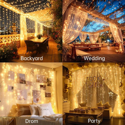 ✨ Remote Controlled LED Curtain Fairy Lights | 9.8×9.8ft