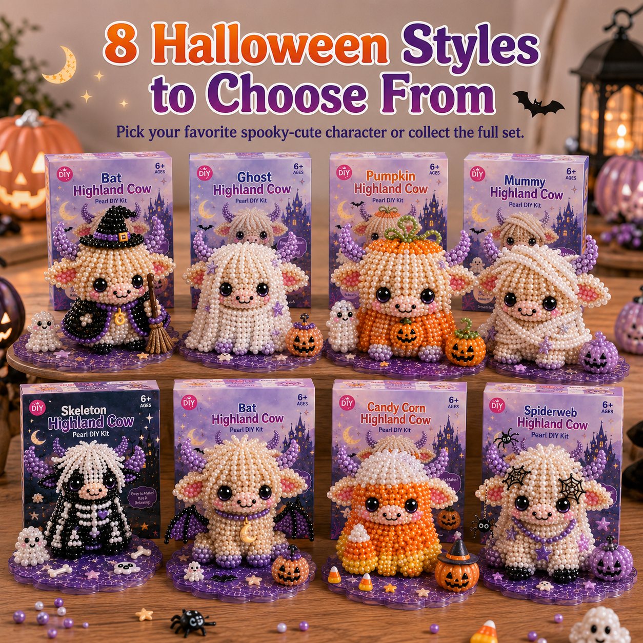 ⏳ Last Day 49% OFF – 🎃 Beginner-Friendly Halloween Highland Cow 3D Pearl Bead DIY Kit | Complete Kit with All Tools & Step-by-Step Guide Included 💕