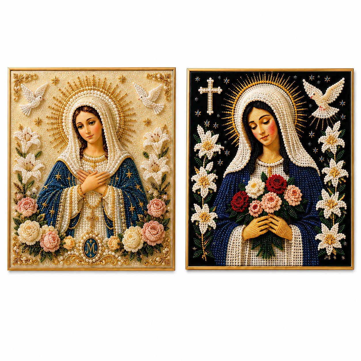 🎉🙏 Divine Pearl Bead Virgin Mary Icon – A Peaceful DIY Faith Art Gift ✨