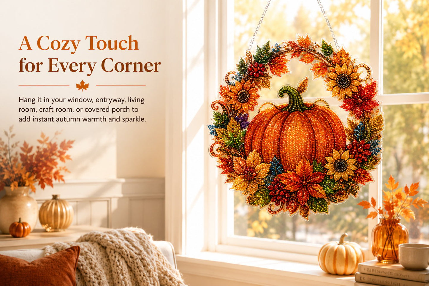 🍂✨Autumn Fall Pumpkin Gem Drill Hanging Decoration DIY Diamond Art Kit