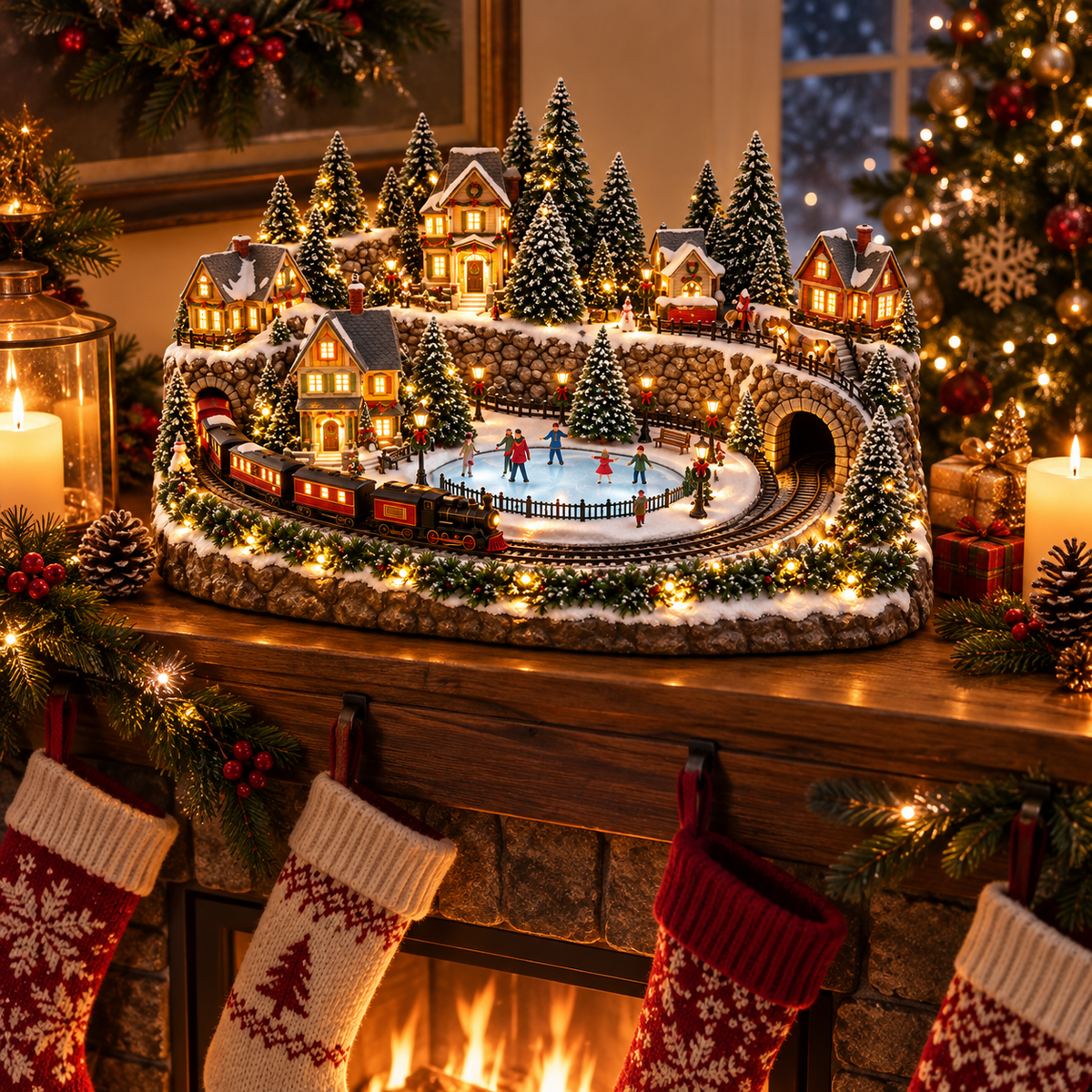 🔥 LAST DAY 50% OFF🔥Animated Holiday Train & Ice Rink Scene✨