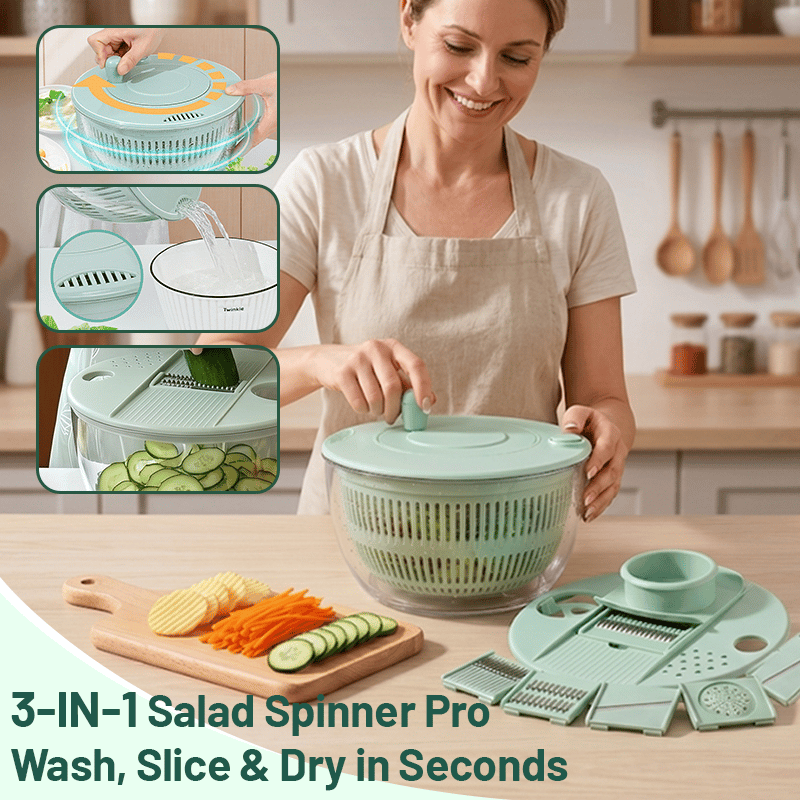 3-in-1 Salad Spinner Pro – Wash, Slice & Dry in Seconds