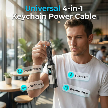 🔌 4-in-1 Charging Cable with Digital Display & Keychain – Fast-Charging, Kink-Resistant & Compact