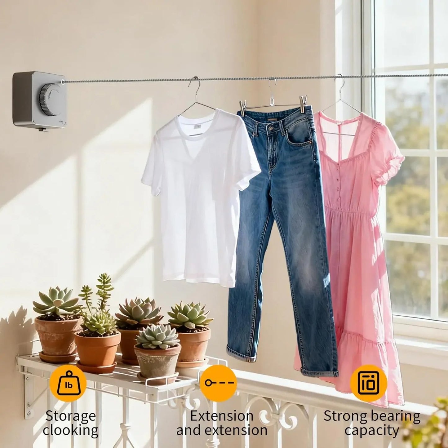 ✨Retractable Stainless Steel Clothesline – Dry More, Save Space