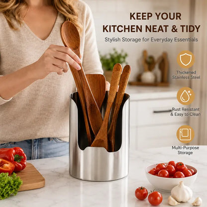 ✨ Stainless Steel Kitchen Utensil Holder – 🍳Open-Front Countertop Organizer for Spoons, Spatulas & Everyday Tools