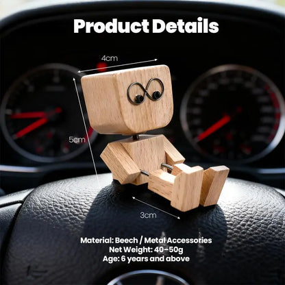 Shaking Wooden Man Car Dashboard Accessories