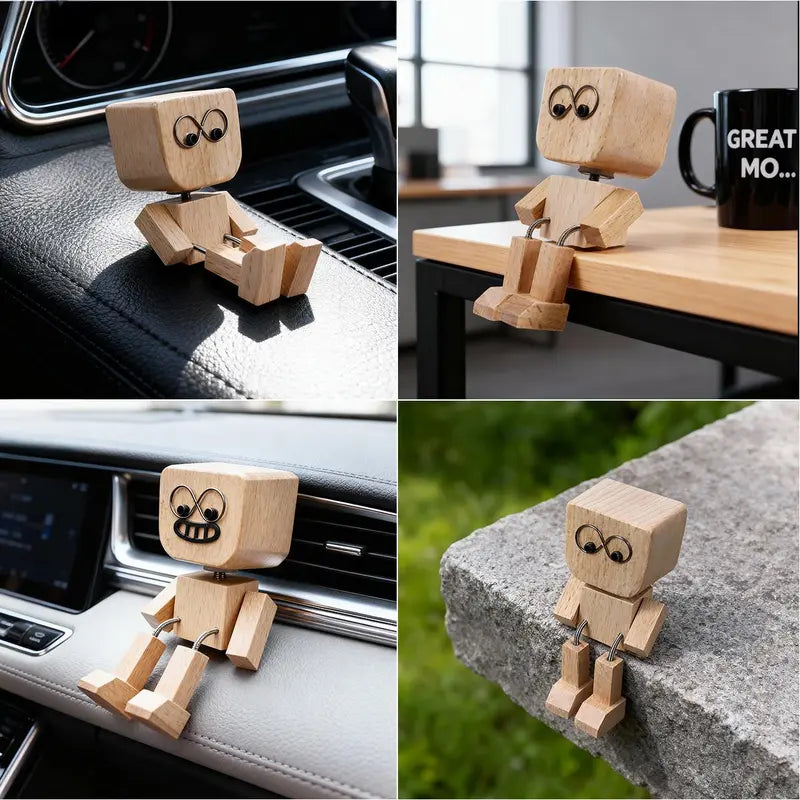Shaking Wooden Man Car Dashboard Accessories