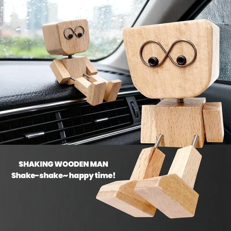Shaking Wooden Man Car Dashboard Accessories