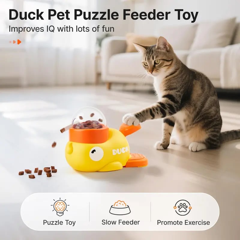 🐈 Duck Paw Press Treat Dispenser | Interactive IQ Puzzle Feeder for Cats & Small Dogs