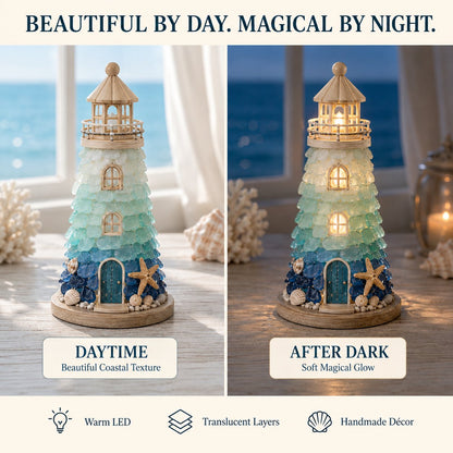 🌊 DIY Lighted Sea Glass Lighthouse Kit – Beginner-Friendly Coastal Craft with LED Lights 💕