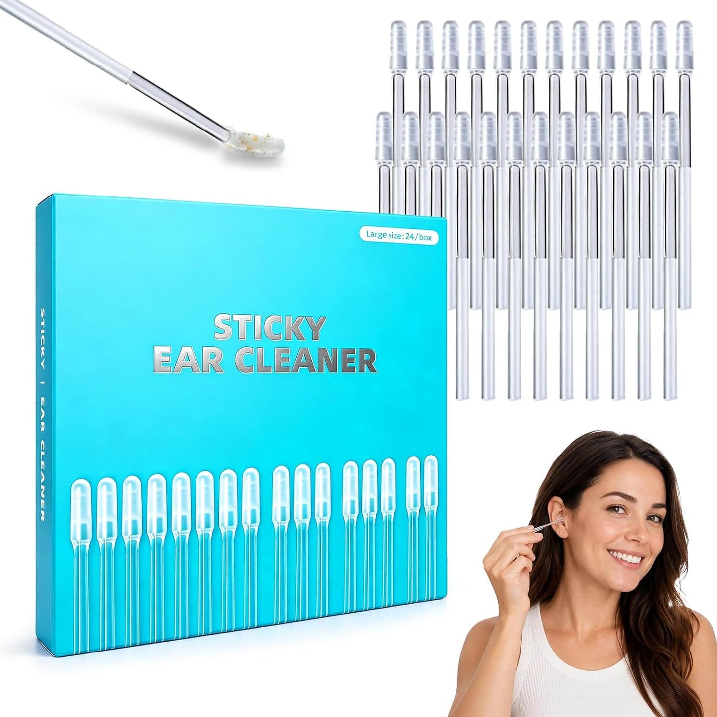 👂 24-Pack Sticky Ear Cleaner Swabs – Disposable Outer Ear Wax Cleaning Tool