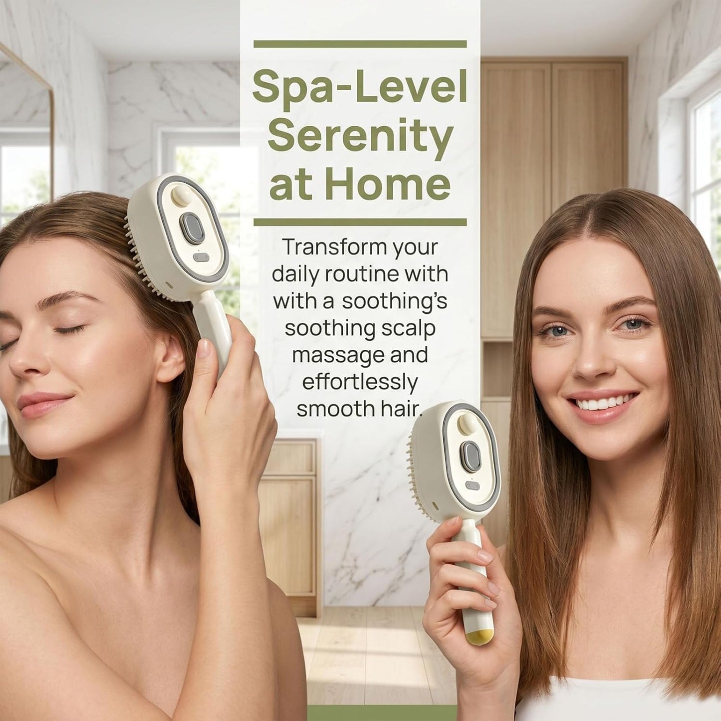 💆‍♀️3-in-1 Steam Massage Hair Brush -Smooth Hair • Reduce Frizz • Scalp Relaxation