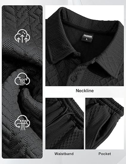 Men's 2 Pieces Outfits Casual Polo Shirt and Shorts Set Collar Athletic Jogging Summer Tracksuit