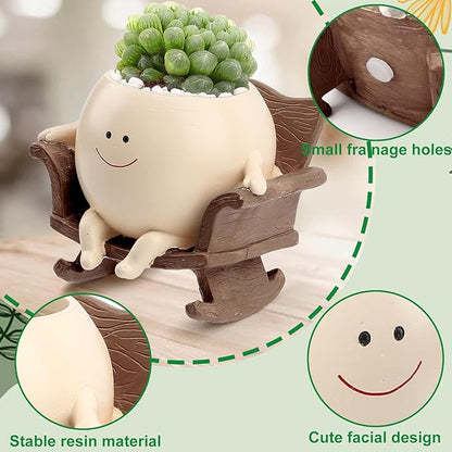 😊 Smiley Face Rocking Chair Planters Flower Pots for Plants